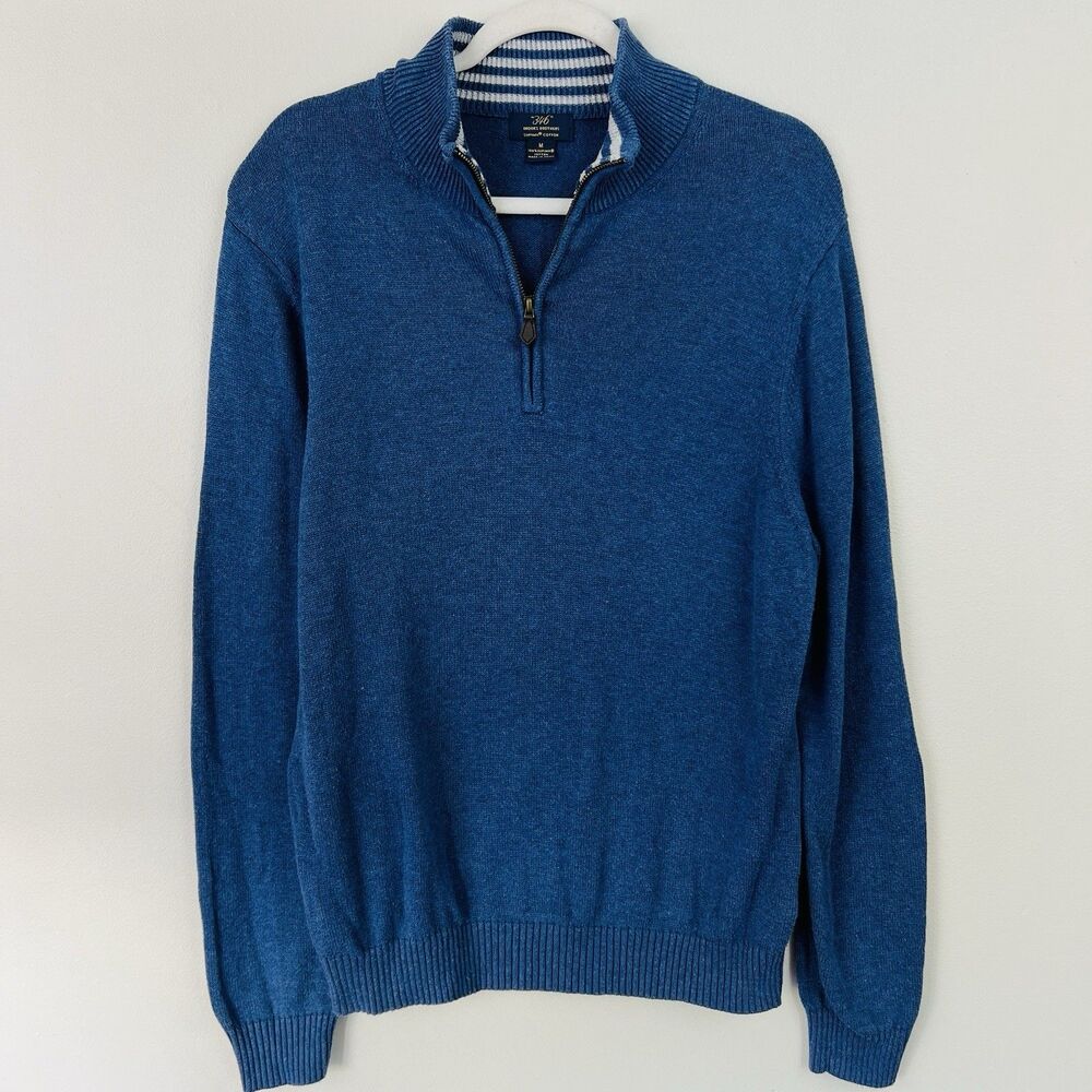 Brooks Brothers Dark Blue Supima Cotton Mock Neck Knit Pullover Mens Med Preppy